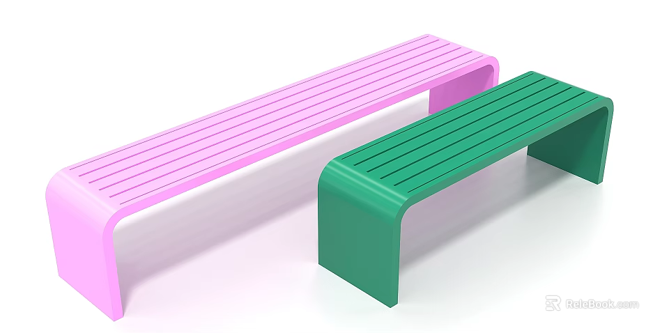 Modern Break Area With Pink And Green Wooden Benches For Relaxation 3d model 