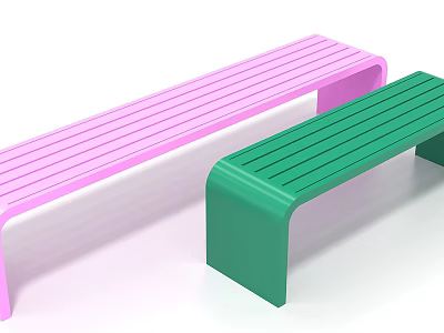Modern Break Area With Pink And Green Wooden Benches For Relaxation 3d model