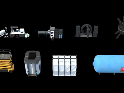 Various Types of Industrial Equipment Including Machinery Storage Tanks Structural Components And Lifting Tools 3d model
