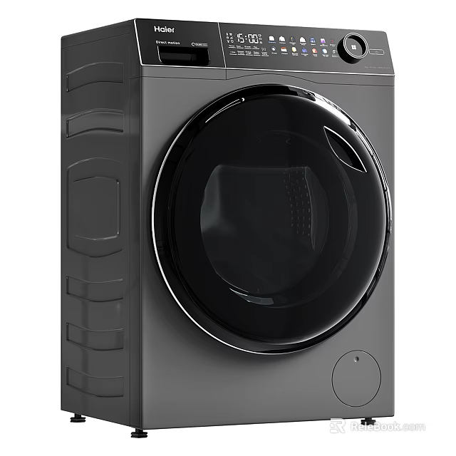 Modern Sleek Black Washing Machine With Round Door And Control Panel 3d model 