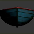 Traditional Wooden Rowboat with Blue and Red Exterior and Wooden Paddles for Recreational Water Transport