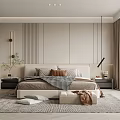 Modern Bedroom Interior Design With Beige Headboard Nightstand Lamp And Natural Window View