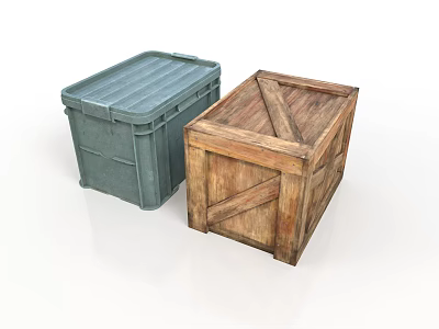 Practical Plastic Storage Box and Wooden Crate for Home Storage Solutions 3d model
