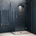 Modern Black Bathroom Shower Room with Glass Door Chrome Towel Rack and Wall Niche