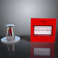 Red Fire Alarm Box And Silver Fire Hydrant Top On Reflective Surface 3d model