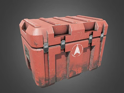 Sturdy Red Crate With Metal Clasps Worn Surface And White Logo 3d model