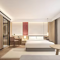 Modern Hotel Guest Room Interior Design With Bed Sofa TV And Wooden Decor