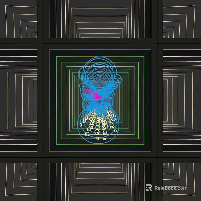 Abstract Mirror Design Featuring Colorful Patterns Concentric Circles And Lines In Black Green Frame 3d model 