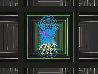 Abstract Mirror Design Featuring Colorful Patterns Concentric Circles And Lines In Black Green Frame 3d model