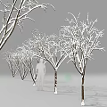 Multiple Snow Covered Trees In Winter Scene With Standing Human Figure 3d model
