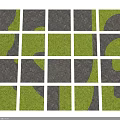 Gray Stone And Green Turf Interlocking Tiles In Grid Layout Design