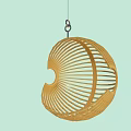 Modern Spherical Wooden Hanging Chair With Slatted Design For Indoor Decor
