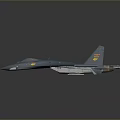 Blue Military Fighter Jet Model With Yellow Emblems And Detailed Wings