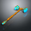 Mythical Golden Hammer With Blue Glowing Gemstones And Intricate Design