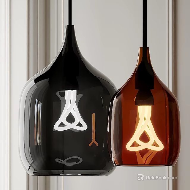 Modern Stylish Black and Brown Glass Pendant Lights with Knot Design Illuminated Warm Light 3d model 