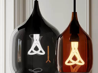 Modern Stylish Black and Brown Glass Pendant Lights with Knot Design Illuminated Warm Light 3d model