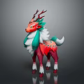 Vibrant Deer Shaped Game Movie Character With Red Green Fur White Mane And Antlers