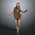 Post Apocalyptic Creature Character With Red Headdress Masked Face And Tattered Armor 3d model