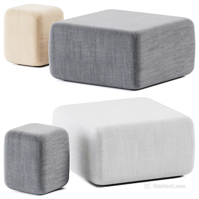 Modern Fabric Sofa Stools In Gray Beige White Square Padded Minimalist Design 3d model 