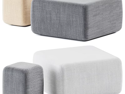 Modern Fabric Sofa Stools In Gray Beige White Square Padded Minimalist Design 3d model