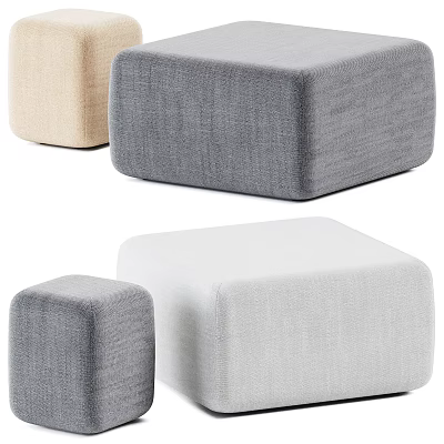 Modern Fabric Sofa Stools In Gray Beige White Square Padded Minimalist Design 3d model