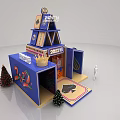 Blue China Pavilion Exhibition Booth With 2023 Sign Christmas Trees And Figure Model