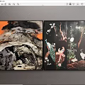 Two Art Paintings Featuring Orange Black Backgrounds Peacock Egret And Floral Designs