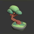 3D Styled Decorative Plant with Green Canopy Orange Trunk and Blue Green White Base