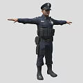 Realistic Game Movie Police Character In Uniform With Tactical Vest And Badge