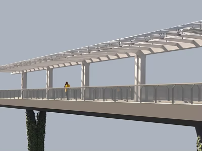 Modern Pergola Pedestrian Walkway With Metal Frame Transparent Roof Glass Railings And Climbing Vines 3d model