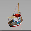 Vibrant Model Boat Featuring Red Roof White Hull Blue Cabin Foldable Canopy And Deck