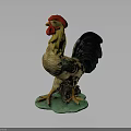 Colorful Decorative Rooster Figurine With Red Comb Green Tail Yellow Body Standing On Green Base