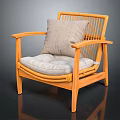 Natural Wooden Frame Outdoor Chair With Rattan Backrest And Light Gray Cushion