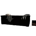 Modern Black Two Seater Sofa With Striped Pillows And Knitted Blanket 3d model