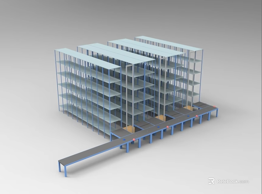 Display Shelving Units with Multiple Layers Metal Frame and Conveyor System Design 3d model 