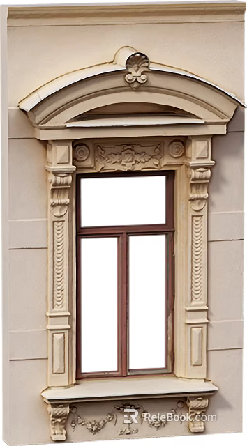 Decorative Casement Window With Ornate Carved Frame And Architectural Exterior Details 3d model 