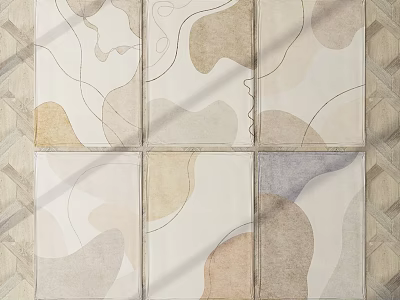 Collage Style Square Carpet With Artistic Patterns And Soft Tones 3d model