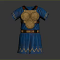 Blue Lifestyle Clothing With Golden Circular Decorations Red Belt And Geometric Hem Patterns