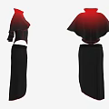 Stylish Red Cape With Intricate Patterns And Black Skirt Decorative Edges