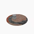 Round Plush Carpet With Abstract Geometric Patterns In Orange Gray And Beige Tones