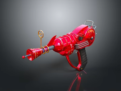 Red Steampunk Mechanical Gun with Gear Details Barrel and Vintage Grip Design 3d model