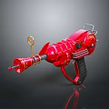 Red Steampunk Mechanical Gun with Gear Details Barrel and Vintage Grip Design