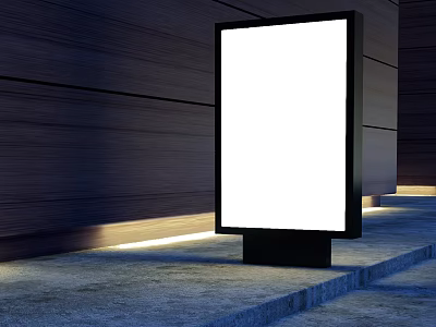 Public Facility Outdoor Billboard With Blank Screen Wooden Wall Background Steps And Lighting 3d model