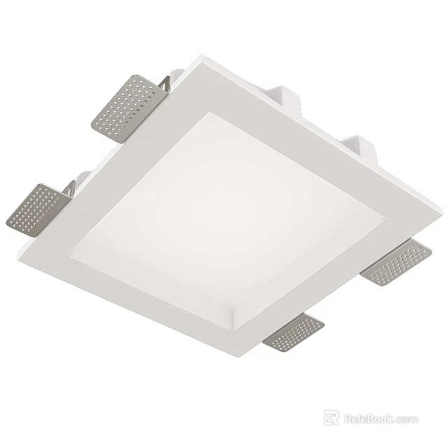 Square White Recessed Ceiling Light With Perforated Metal Brackets And Modern Design 3d model