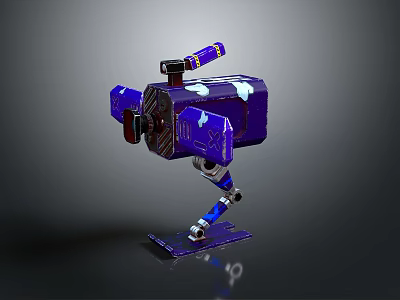 Blue And Purple Mechanical Character With Robotic Legs And Top Device Design 3d model