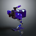 Blue And Purple Mechanical Character With Robotic Legs And Top Device Design