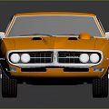 Orange Classic Muscle Car With Sleek Design And Black Wheels On Dark Surface