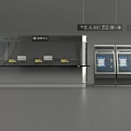 Modern Public Facility With Security Turnstiles Control Console And Hanging Displays 3d model