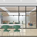 Modern Service Reception Area With Wooden Decor Sofa Bookshelves And Glass Windows