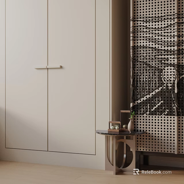 Modern Interior Side Table With Light Cabinets And Geometric Pattern Decorative Screen 3d model 